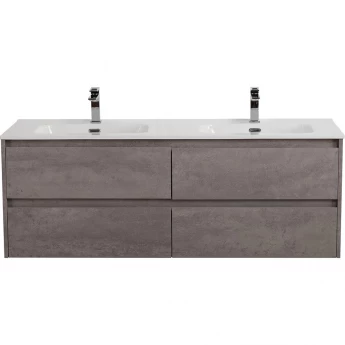 База под раковину подвесная BELBAGNO KRAFT-1400-4C-SO-2-CG с четырьмя выкатными ящиками для раковины с двумя чашами, Cemento Grigio, 1400x460x500