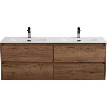 База под раковину подвесная BELBAGNO KRAFT-1400-4C-SO-2-RT с четырьмя выкатными ящиками для раковины с двумя чашами, Rovere Tabacco, 1400x460x500